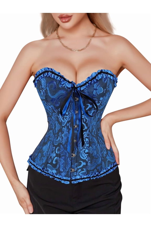 Women'S Renaissance Floral Lace-Up Shaper Corset Corset Fashion Sleeveless V-Neck Shapewear Blue 4XL