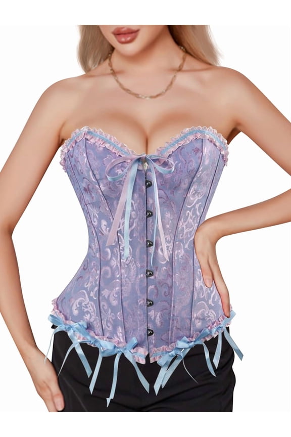 Women'S Renaissance Floral Lace-Up Shaper Corset Corset Fashion Sleeveless V-Neck Shapewear Dark Blue L