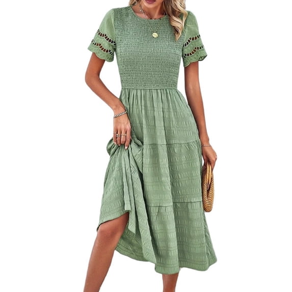 Osfvolr Women'S Spring Summer Solid Color Elegant Dresses Crewneck Cut Out Maxi Dress Fruit Green M