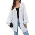 thumbnail image 1 of Osfvolr Women'S V-Neck Open Front Chunky Cardigan Lantern Long Sleeve Oversized Knit Outwear with Pocket White One Size, 1 of 8
