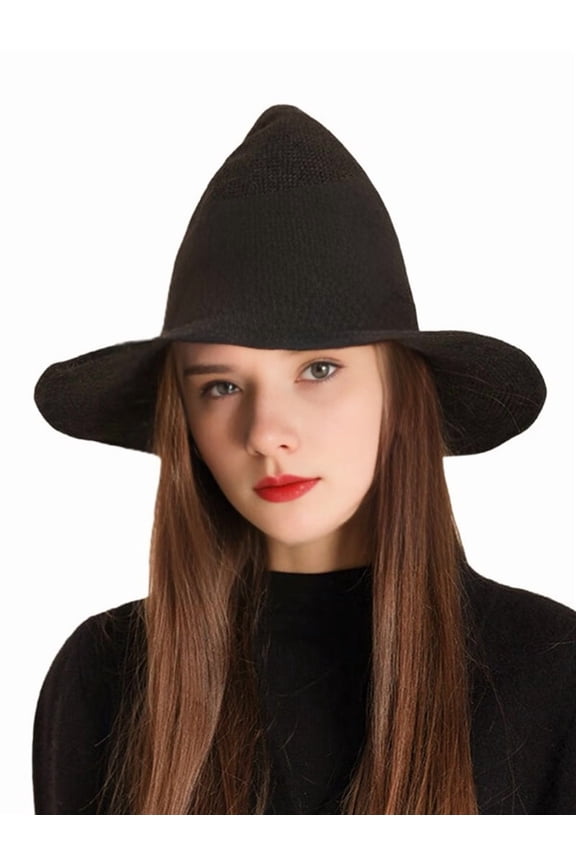 Women'S Wool Witch Hat Wide Brim Knitted Cap for Halloween Party Decor