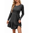 thumbnail image 1 of Osfvolr Womens Long Sleeve Fall Short Dress Casual Ribbed Knit Crewneck Flowy A Line Sweater Dresses with Pockets Grey S, 1 of 6