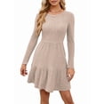 thumbnail image 1 of Osfvolr Womens Long Sleeve Fall Short Dress Casual Ribbed Knit Crewneck Flowy A Line Sweater Dresses with Pockets Khaki S, 1 of 6