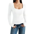 thumbnail image 1 of Osfvolr Womens Long Sleeve Shirts Square Neck Ribbed Knit Crop Tops Fall Outfits Fashion Clothes White S, 1 of 7