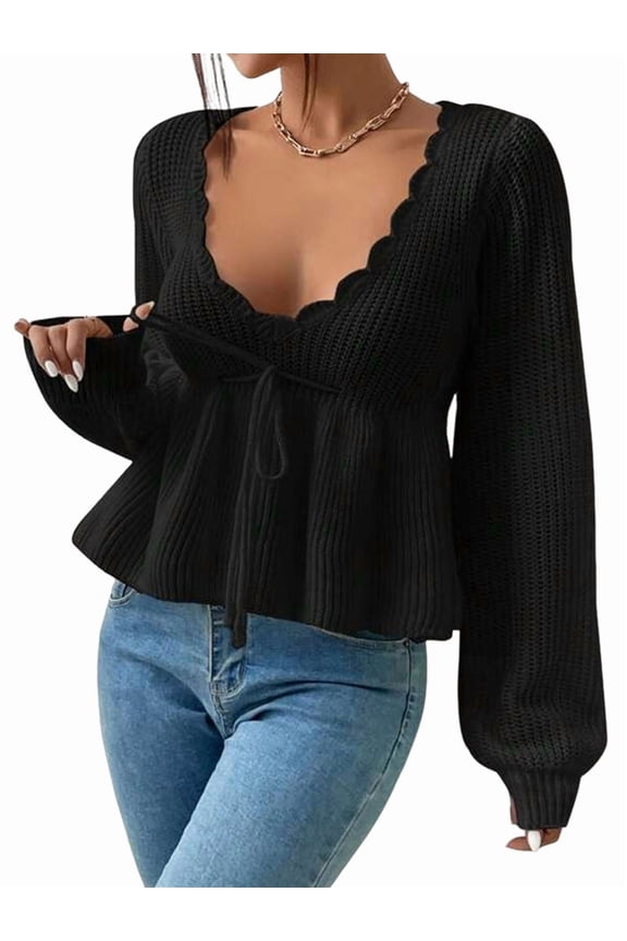 Womens Long Sleeve Slimming Sweater Casual V Neck Collared Knit Jumper Tops