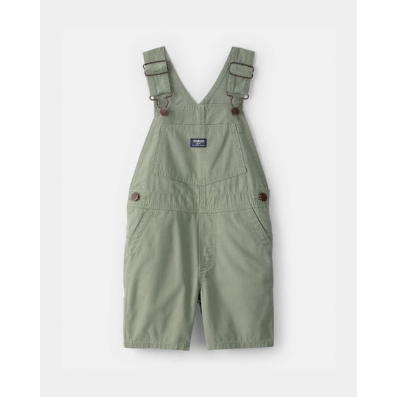 OshKosh Toddler Boy Canvas Shortall – 6M, Comfortable & Stylish Olive Green Jumpsuit with Adjustable Straps for Casual Play and Outings