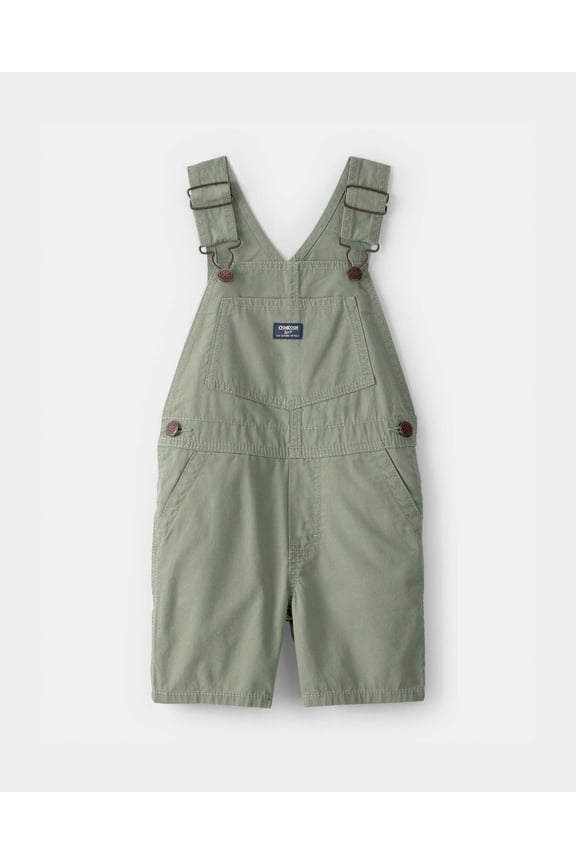 OshKosh Toddler Boy Canvas Shortall – 6M, Comfortable & Stylish Olive Green Jumpsuit with Adjustable Straps for Casual Play and Outings