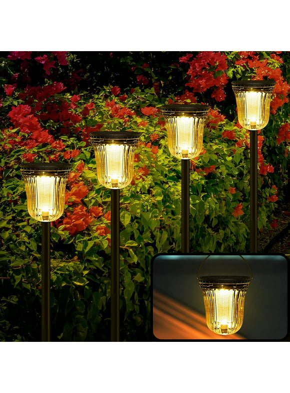 Oshine 4 Pack Solar Pathway Lights Outdoor 200 Lumens LED Landscape Path Lights Solar Walkway Back Yard Lights 12Hrs Long Lasting IP65 Waterproof for Garden Lawn Patio (Warm/White Light)