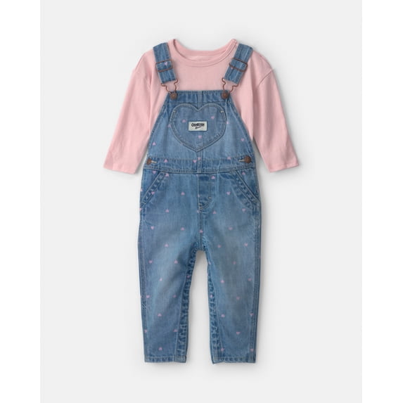 Oshkosh B'gosh Baby Girl Overall and Top Outfit Set, 2-Piece, Sizes 3 - 24 Months