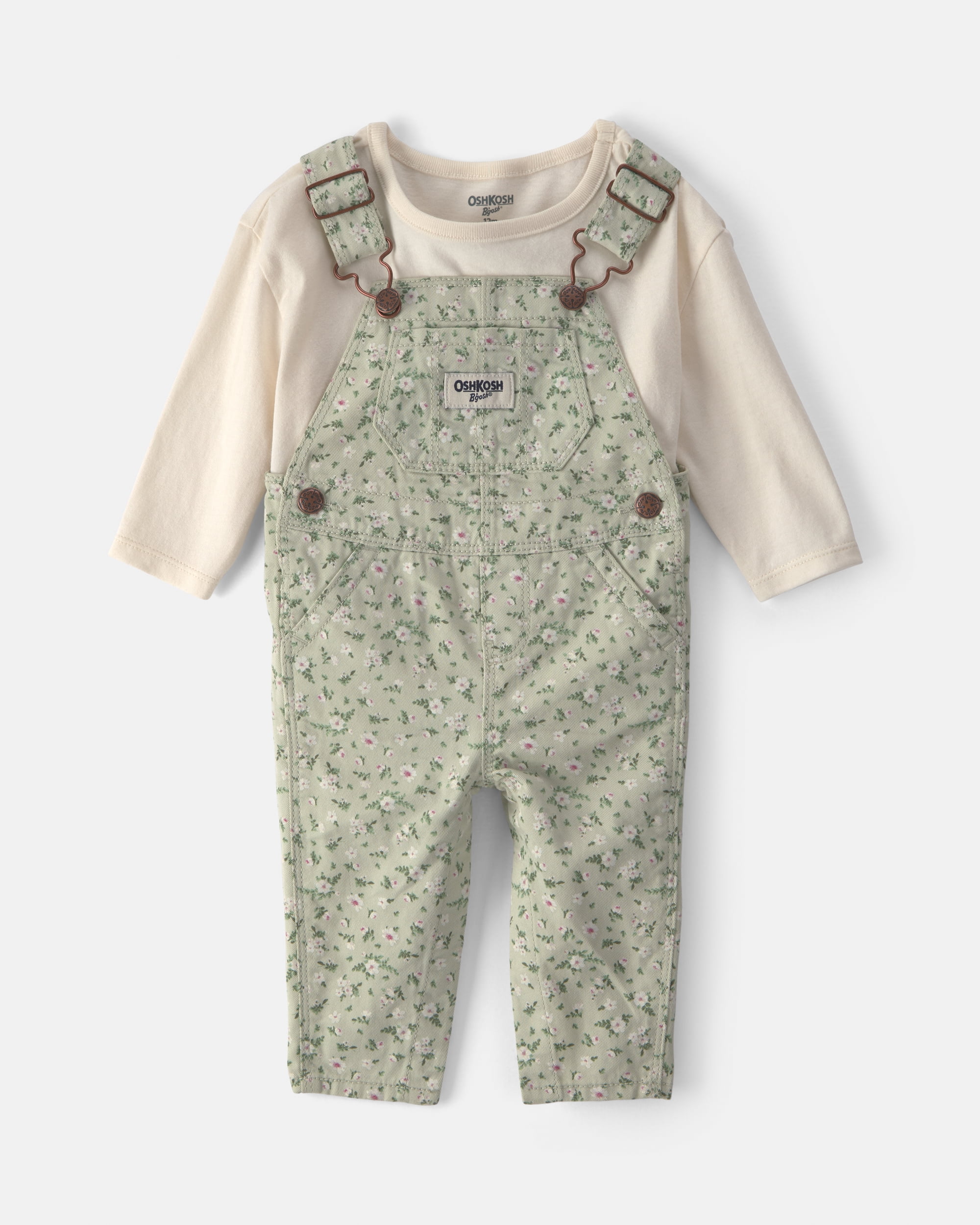 Oshkosh B'gosh Baby Girl Overall and Top Outfit Set, 2-Piece, Sizes 3 - 24 Months