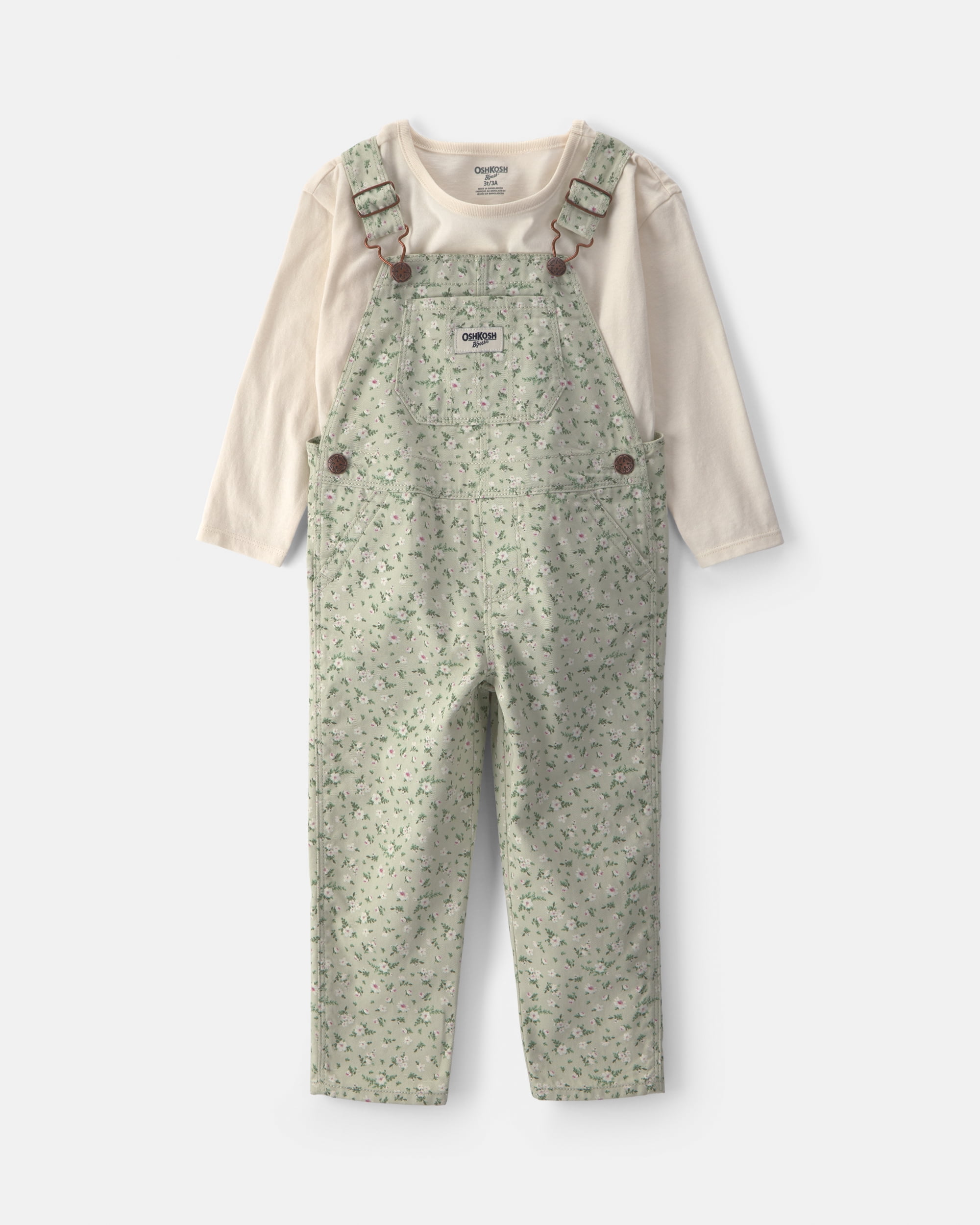 Oshkosh B'gosh Toddler Girl Overall and Top Outfit Set, 2-Piece, Sizes 2T - 5T