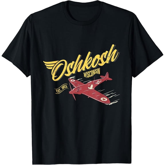 Oshkosh Vintage Aviation Souvenir T-Shirt Featuring Airplane Design