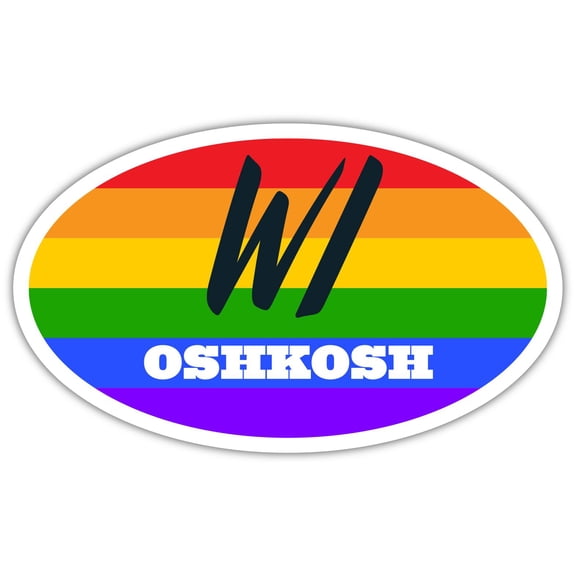 Oshkosh WI Wisconsin Winnebago County Rainbow Pride Flag 6 Stripes Pride Flag Euro Decal Bumper Sticker 3M Vinyl 3" x 5"