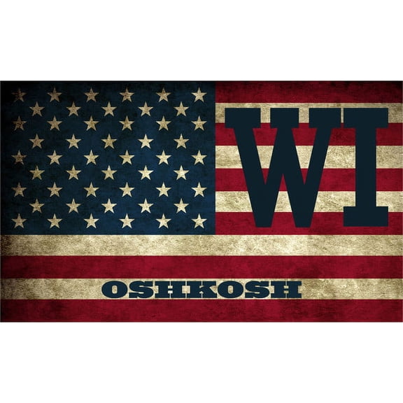 Oshkosh WI Wisconsin Winnebago County Vintage US Flag Decal Bumper Sticker 3M Vinyl 3" x 5"