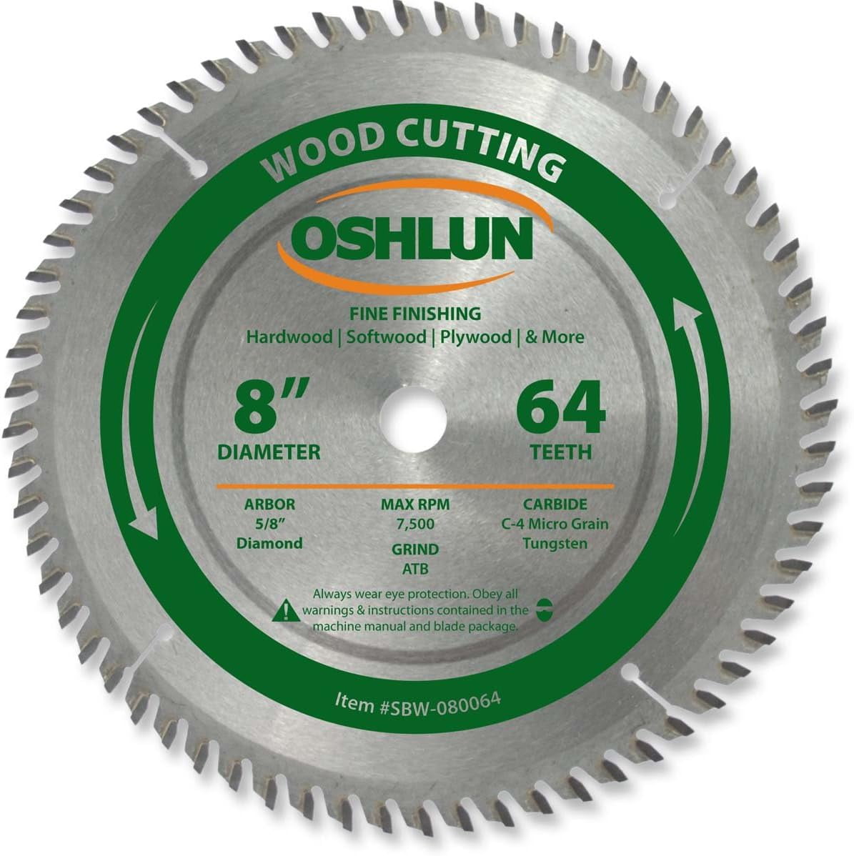Oshlun SBW 8Inch 64 Tooth ATB Fine Finishing Saw Blade with 5/8Inch