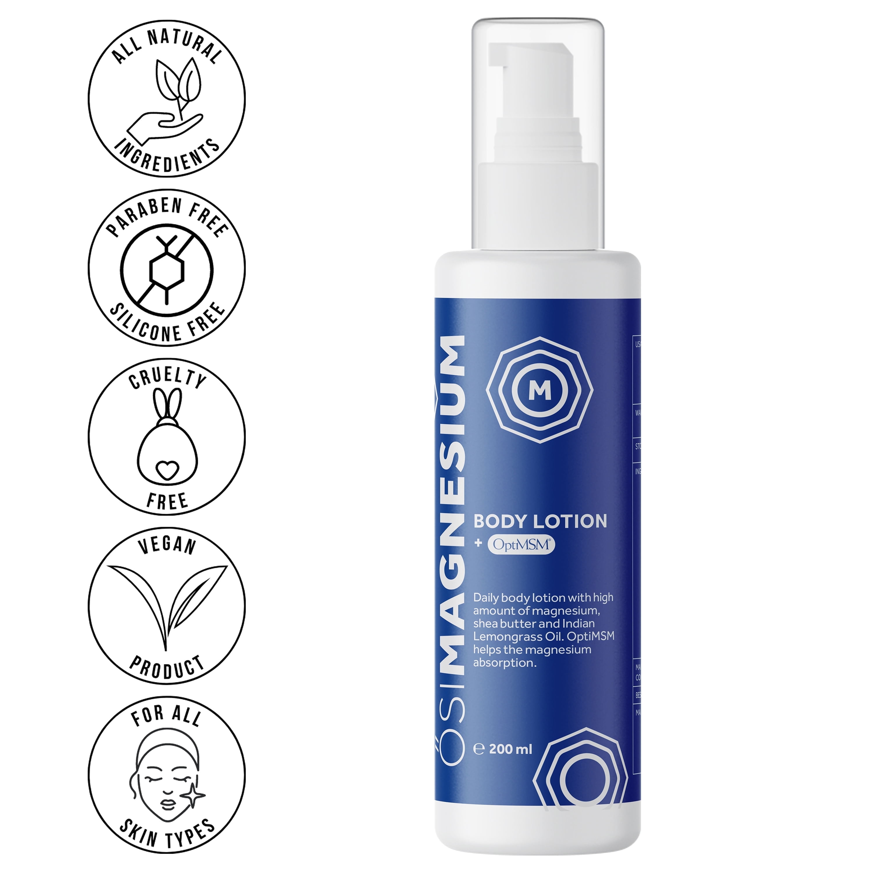 Osi Magnesium Body Lotion + OptiMSM + Lemongrass - 6.76oz for All Skin Types