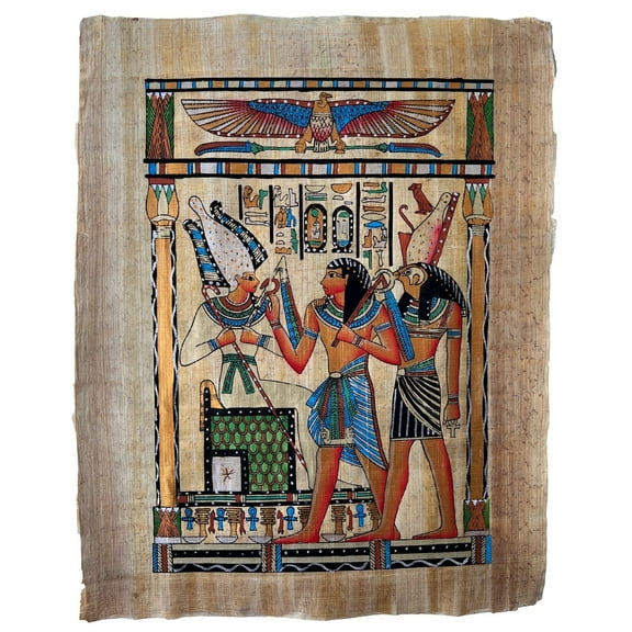 Osiris Lord of Gods, Pharaoh and God Horus Ancient Egyptian Genuine Hand Painted Papyrus Painting Art, 13x17 Inches