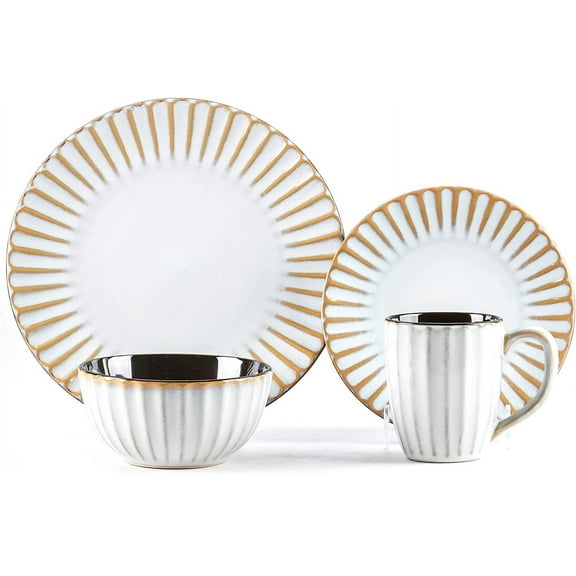 Osita Strip Stoneware 16pc Dinnerware Set, Golden Brown