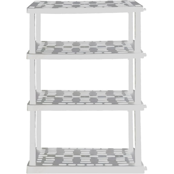 Oskar 4Tier HeavyDuty Plastic Storage Shelves ToolFree, Interlocking Freestanding Shelving Unit SpaceSaving Organizer for Garage, Kitchen, Laundry & Basement Ventilated Black Shelves