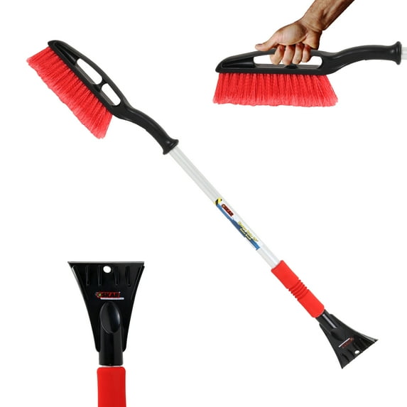 Oskar Heavy Duty 35 inch Snow Brush with Ice Scraper, Red Black Gray