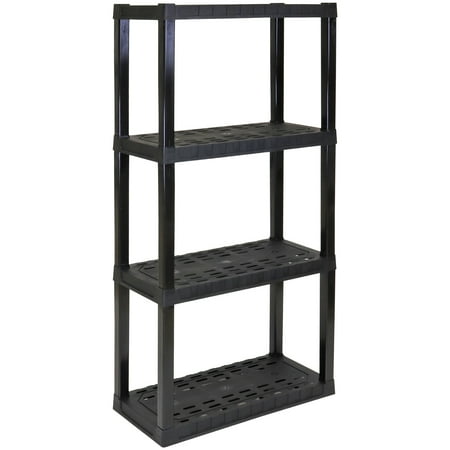 Oskar Plastic Storage Shelves Garage Shelving Unit 4-Tier 57"H x 30"W x 14"D Black 400 lb Capacity