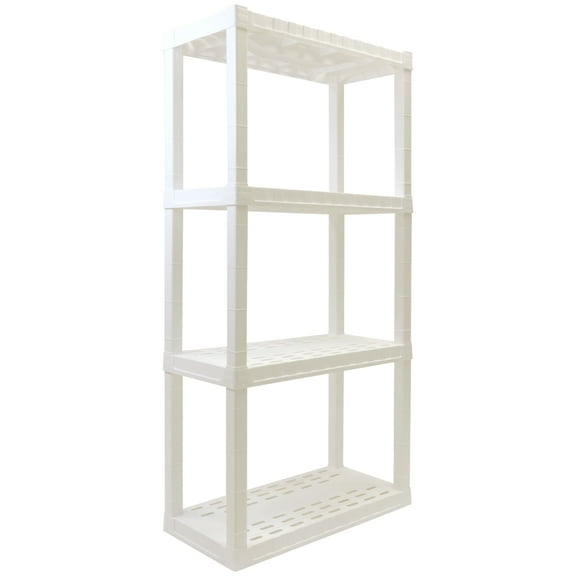 Oskar Plastic Shelving Unit Storage Shelf 4-Tier 57"H x 30"W x 14"D White 400 lb Capacity
