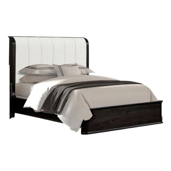 Osko Queen Bed-Vertical Channeled White Upholstered Headboard-Black