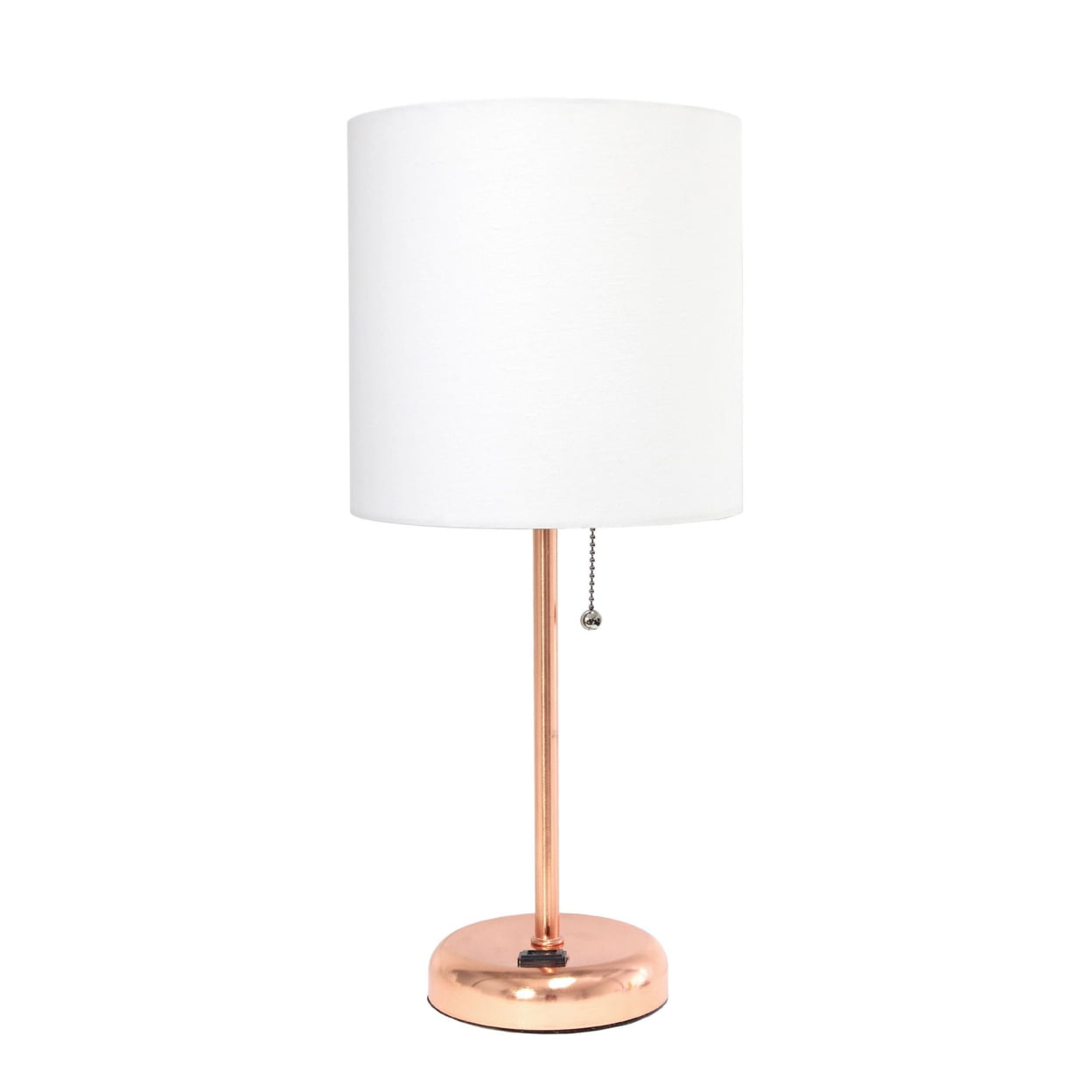 Rose Gold Metal Table Lamp with White Drum Shade