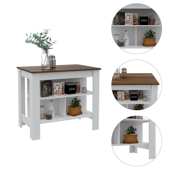 Oslo 2 Piece Kitchen Set, Cala Kitchen Island + Kitchen Service Cart, White /Walnut