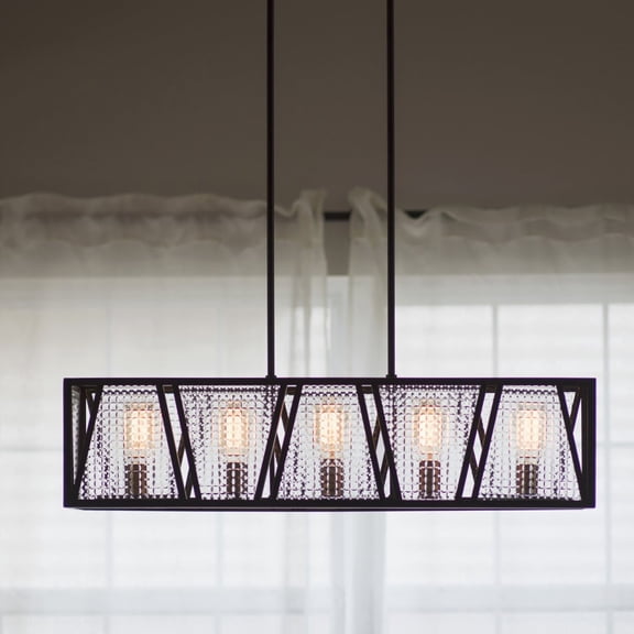 Oslo 5L Black Urban Loft Linear Chandelier Island Pendant Light Fixture