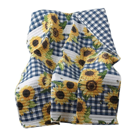 Oslo 60 Inch Throw Blanket, Microfiber Polyester, Yellow Sunflower Print