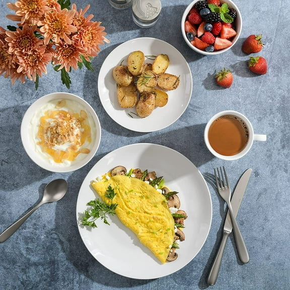 Oslo 8-Piece Dinner Plate Set – Porcelain, Chip & Scratch Resistant, White with Black Rim – Modern Round Plates for Everyday Use & Entertaining