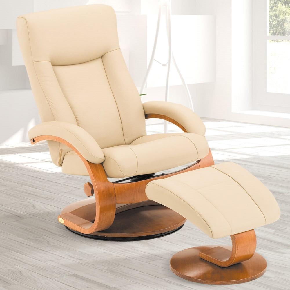Oslo Collection by Mac Motion Hamar Recliner and Ottoman in Cobblestone Top Grain Leather