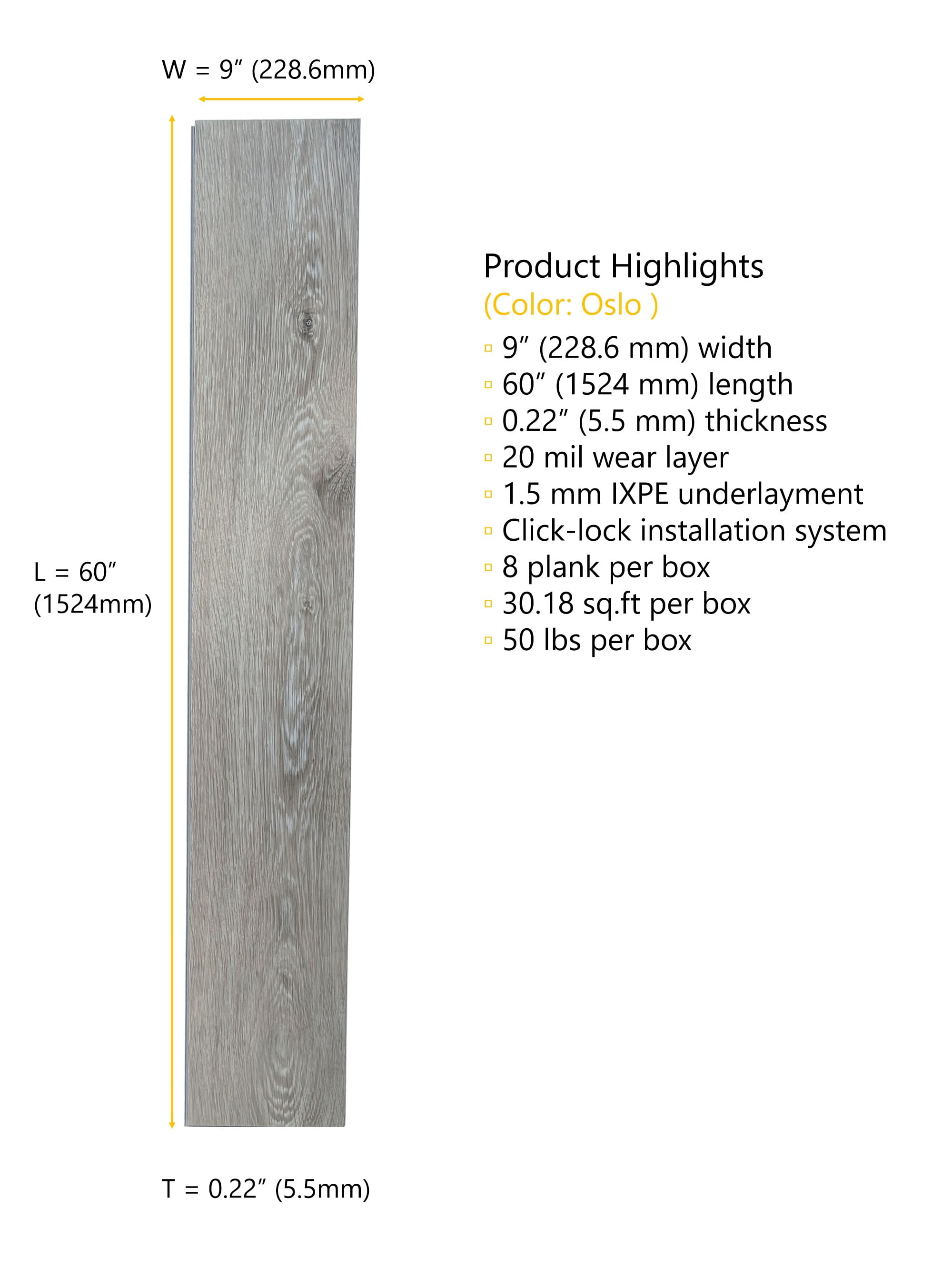 Oslo (Driftwood Gray) 20 MIL Wear Layer 5.5mm Thick x 9 in. W x 60 in. L Click Lock Waterproof Luxury Vinyl Plank Flooring with IXPE (30.18 sqft/case)