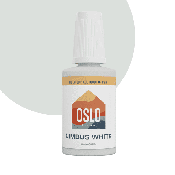 Oslo Home Porcelain + Appliance Touch Up Paint, Nimbus White, 20ml, High Gloss, w/Brush in Bottle, for Bathroom Fixtures, Metal