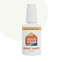 Oslo Home Touch Up Paint, 20ml Bright White Satin Finish, Made in USA, w/ brush in bottle, quick drying, self-priming, for rental and home repairs, walls, trim, kitchen cabinets, furniture, and more