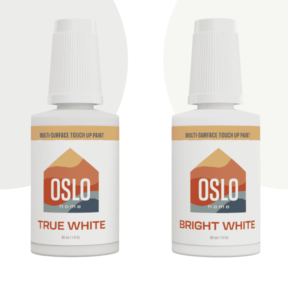 Oslo Home Touch Up Paint, Bright and True White, two 1oz., Satin, w/brush in bottle, for Home repairs, Kitchen Cabinets, Furniture