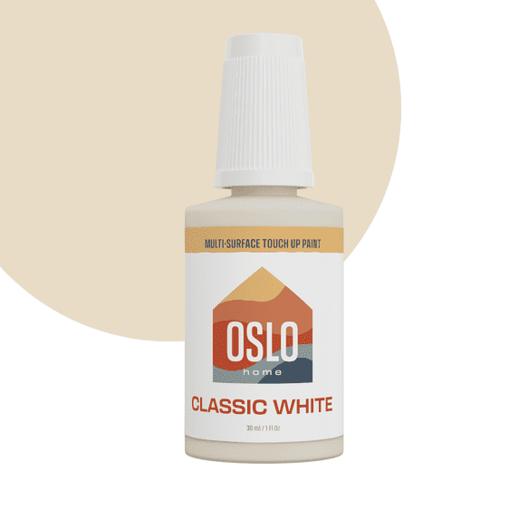 Oslo Home Touch Up Paint, Classic White, 1oz, Matte, w/brush in bottle, Quick drying, for Home repairs, Kitchen Cabinets,Furniture