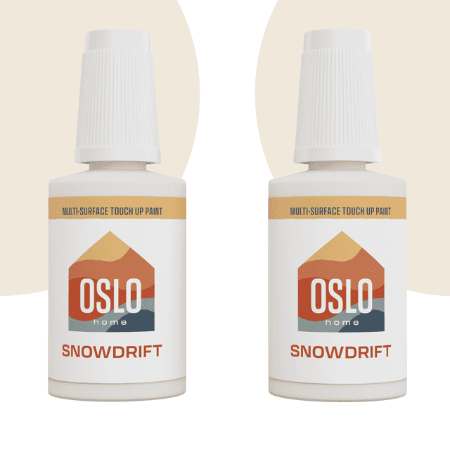 Oslo Home Touch Up Paint, Off White (Snowdrift), two 1oz., Matte, w/brush in bottle, Quick drying, for Home repairs, Kitchen Cabinets