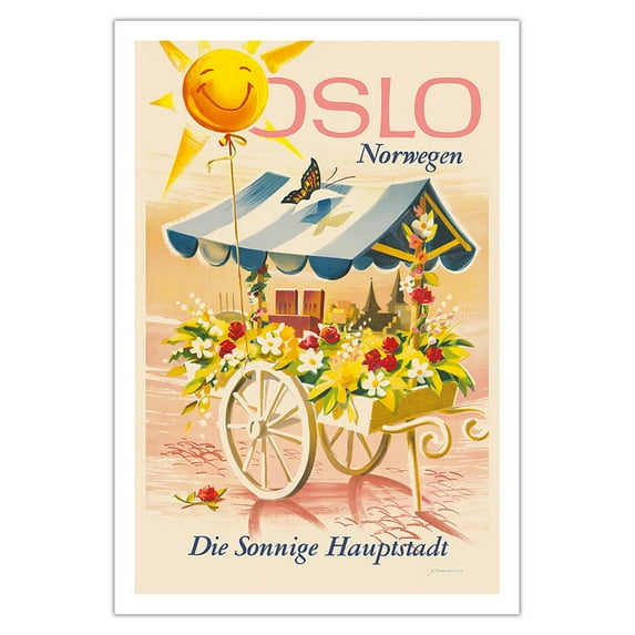 Oslo Norway (Norwegen) - The Sunny Capital (Die Sonnige Hauptstadt) - Vintage Travel Poster by Knut Yran c.1966 - Fine Art Matte Paper Print (Unframed) 30x44in