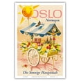 thumbnail image 1 of Oslo Norway (Norwegen) - The Sunny Capital (Die Sonnige Hauptstadt) - Vintage Travel Poster by Knut Yran c.1966 - Master Art Print (Unframed) 12in x 18in, 1 of 4