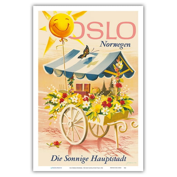Oslo Norway (Norwegen) - The Sunny Capital (Die Sonnige Hauptstadt) - Vintage Travel Poster by Knut Yran c.1966 - Master Art Print (Unframed) 12in x 18in