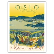 Oslo Norway - Twilight in a Saga Setting - Vintage Airline Travel Poster by Knut Yran c.1965 - Master Art Print (Unframed) 9in x 12in
