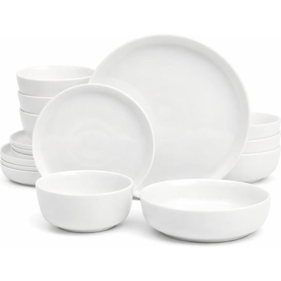 Oslo Porcelain Chip and Scratch Resistant Dinnerware Set, Service for 4 (16pcs), Ceramic Plates and Bowls Dishes Sets, White - Microwave and Dishwasher Safe