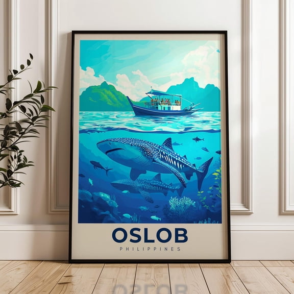 Oslob Travel Poster - Philippines Wall Art Print, Illustration Poster, Artwork, Home & Office Decor, Gift Idea, Whale Shark Travel Print Wall Art, Modern Wall Decor, 8x12 UNFRAMED