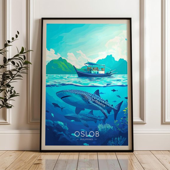 Oslob Travel Poster - Philippines Wall Art Print, Illustration Poster, Artwork, Home & Office Decor, Gift Idea, Whale Shark Travel Print Wall Art, Modern Wall Decor, 12x18 UNFRAMED