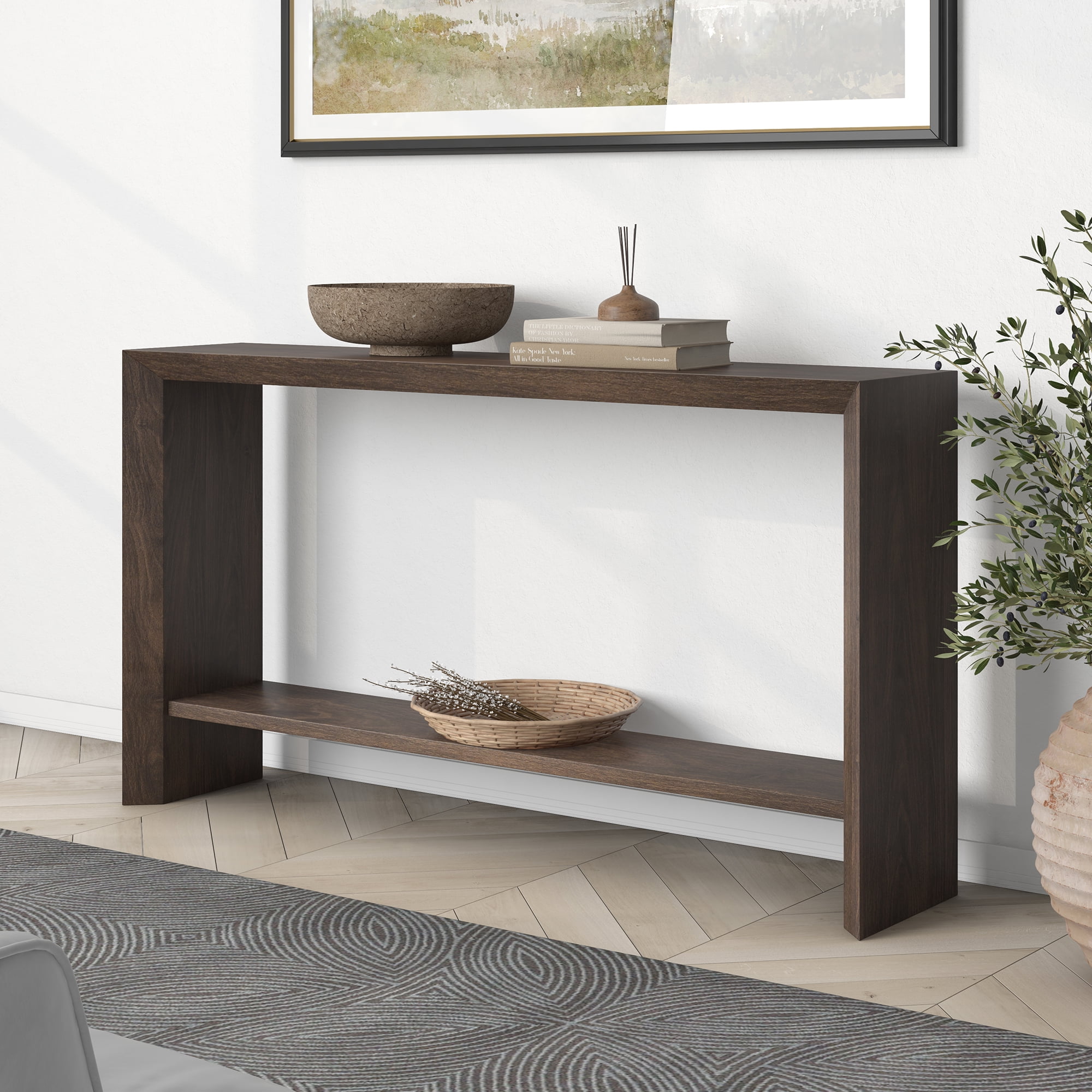 Evelyn&Zoe Modern Farmhouse 55" Wide Alder Brown Console Table