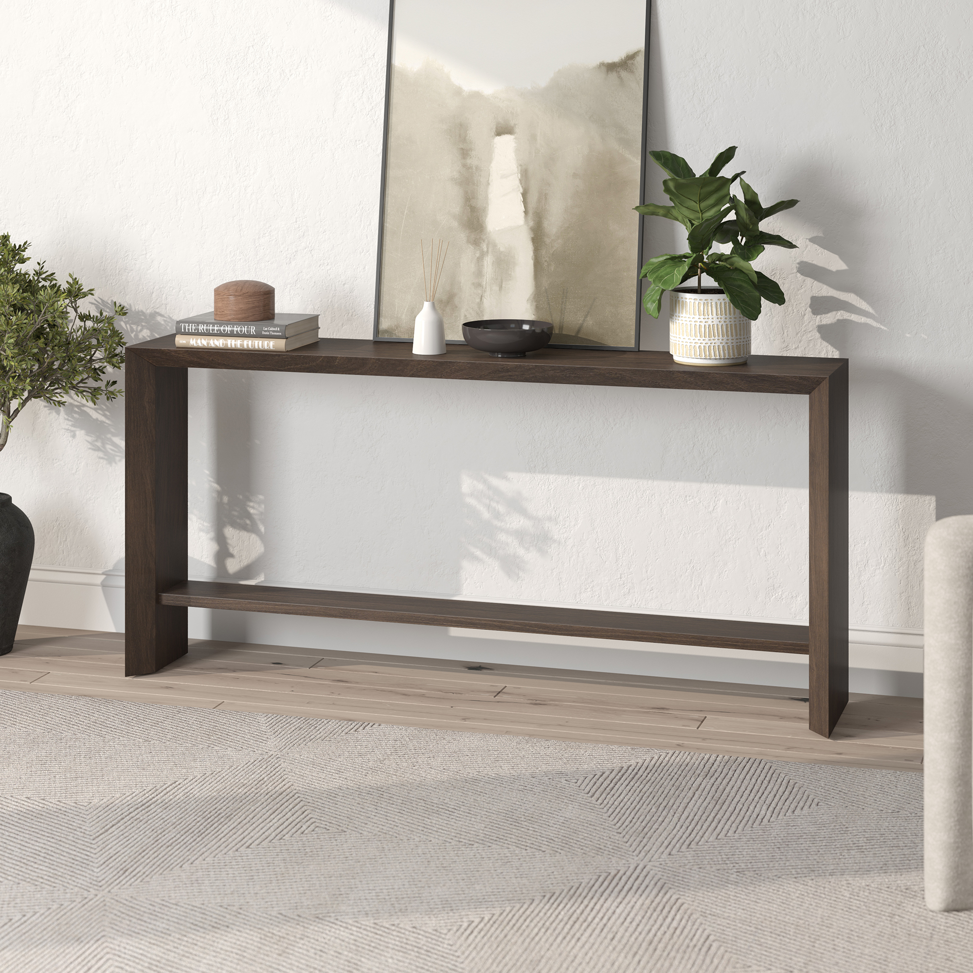 Evelyn&Zoe Modern Farmhouse 64" Wide Alder Brown Console Table