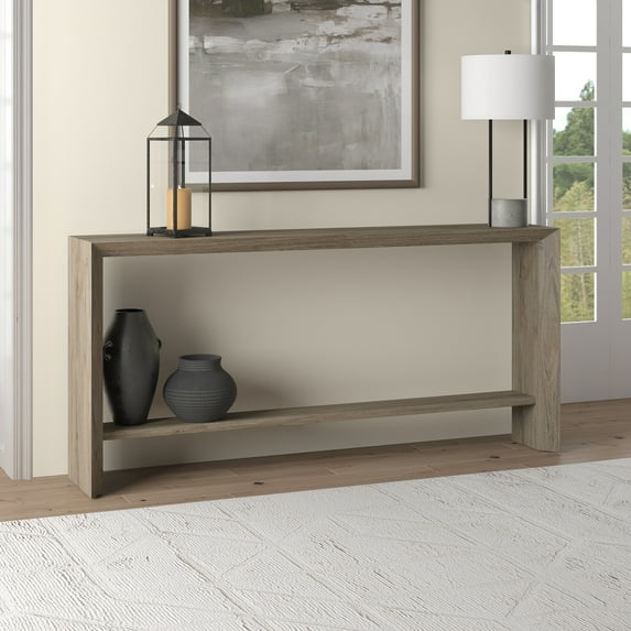 Evelyn&Zoe Modern Farmhouse 64" Wide Antiqued Gray Oak Console Table