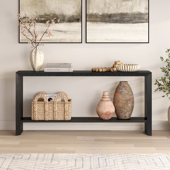 Evelyn&Zoe Modern Farmhouse 64" Wide Black Grain Console Table